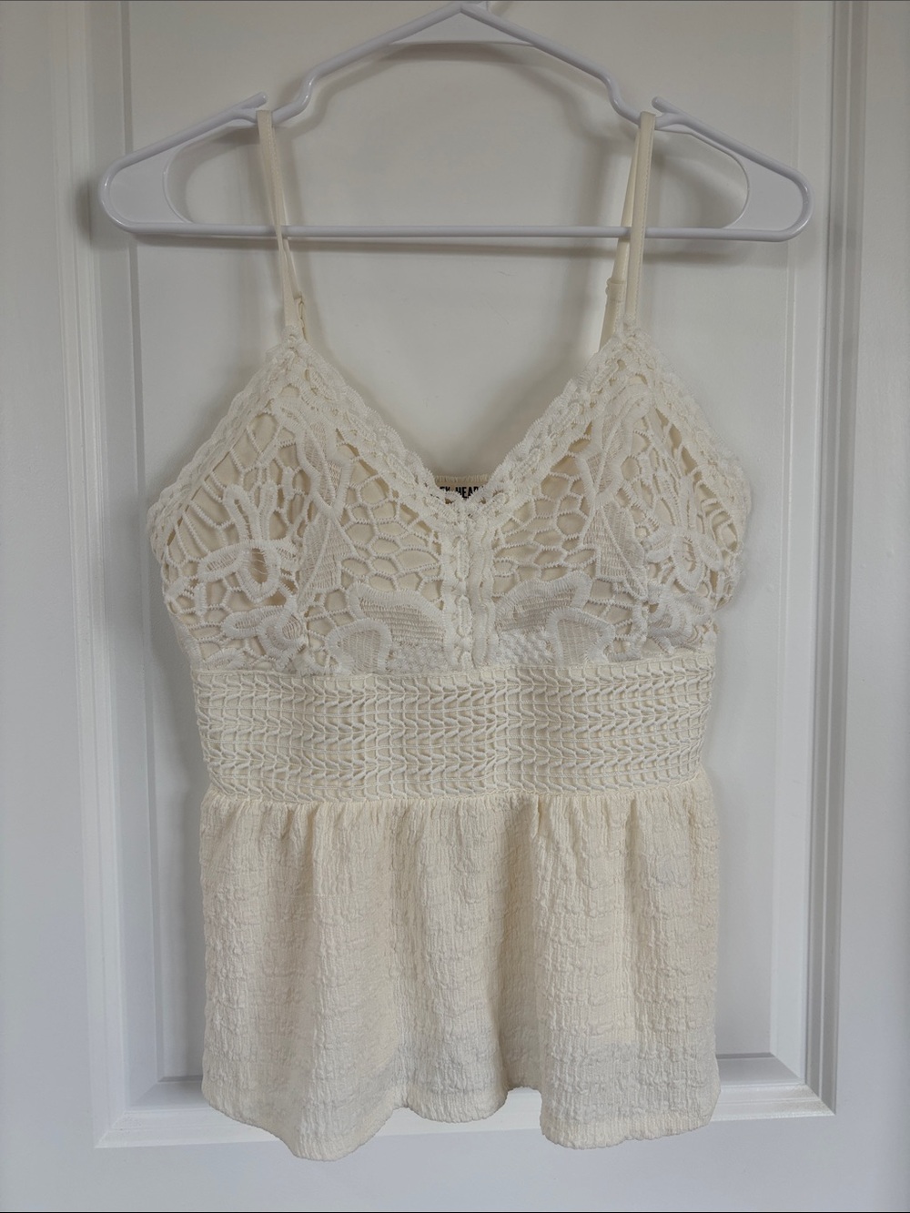 Derek Heart Cream Lace Camisole with Smocked Waist